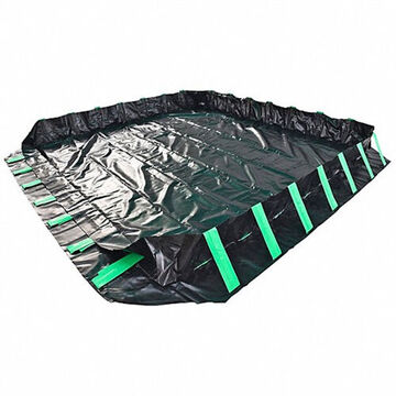 Berme de confinement de déversements robuste, 10 pied lg, 1 pied ht, 10 pied wd, PVC, noir/vert