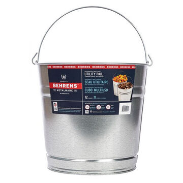 Storage Pail and Bucket, 12 qt, 30 Gauge Galvanized Metal