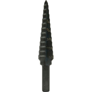 Multi-hole Step Bit, 1/8 in Minimum Hole dia, 1/2 in Maximum Hole dia, 13 Steps, High Speed Steel, 13 Hole