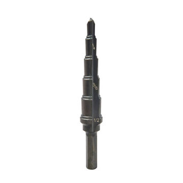 Multi-hole Step Bit, 3/16 in Minimum Hole dia, 1/2 in Maximum Hole dia, 6 Steps, Steel, 6 Hole