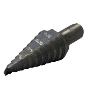 Multi-hole Step Bit, 3/16 in Minimum Hole dia, 3/4 in Maximum Hole dia, 10 Steps, Steel, 10 Hole