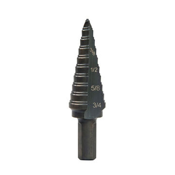 Multi-hole Step Bit, 3/16 in Minimum Hole dia, 3/4 in Maximum Hole dia, 10 Steps, Steel, 10 Hole