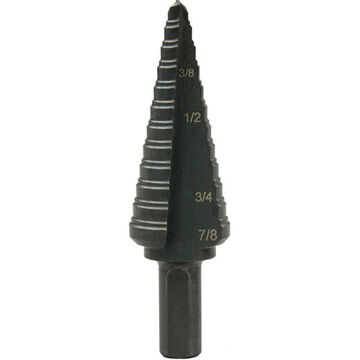 Multi-hole Step Bit, 3/16 in Minimum Hole dia, 7/8 in Maximum Hole dia, 12 Steps, Steel, 12 Hole