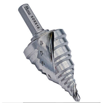 Self-Starting Step Drill, 1/4 in Minimum Hole dia, 1-3/8 in Maximum Hole dia, High Speed Steel