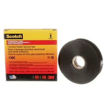 Tape Linerless Splicing, 30 Ft Lg, 3/4 In Wd, 30 Mil Thk, Black