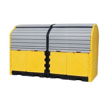 Safely Store Multiple Drums Outdoor, Hardcover Spill Pallet, 126 in lg, 62 in wd, 79 in ht, Polyethylene