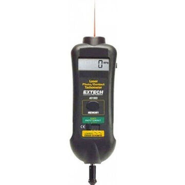 Laser Photo/Contact Tachometer, +/-(0.05% rdg. + 1 dgt.), 6.5 ft, LCD