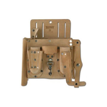 Extra Capacity Electrician Tool Pouch, 2 in Belt Slot, 10 in ht, 10 in wd, Leather, Tan
