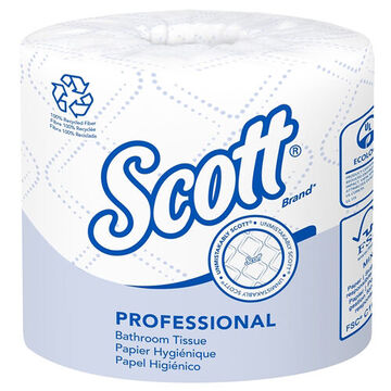 Standard Roll Toilet Paper, 4-3/5 in dia, White