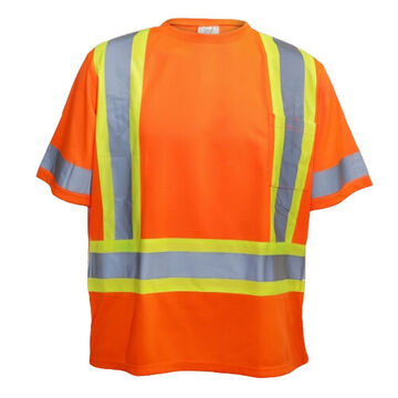 Traffic Safety T-Shirt, 3XL, Orange, 65% Polyester, 35% Cotton, 32-1/4 in lg