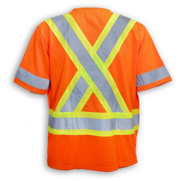 Traffic Safety T-Shirt, 3XL, Orange, 65% Polyester, 35% Cotton, 32-1/4 in lg