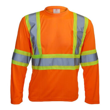 Wicking Long Sleeve T-Shirt, 2XL, Orange, Polyester, 31-1/2 in lg