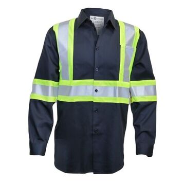 Button-Up T-Shirt, 3XL, Navy Blue, Cotton, 33-1/2 in lg