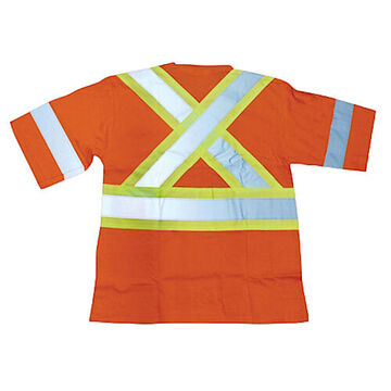 Traffic Safety T-Shirt, S, Orange, Cotton, 28-3/8 in lg