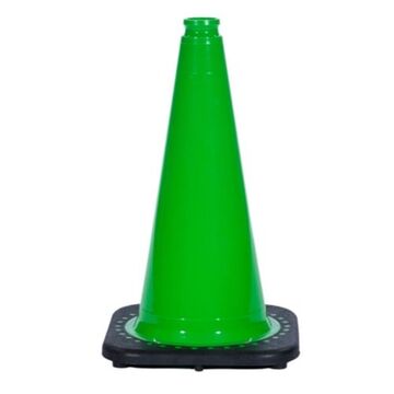 Non-Reflective Traffic Cone, 18 in ht, Lime Green, PVC Cone, White