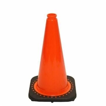 Non-Reflective Traffic Cone, 18 in ht, Fluorescent Orange, PVC Cone, White