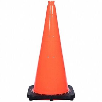 Non-Reflective Traffic Cone, 28 in ht, Orange, PVC Cone, White
