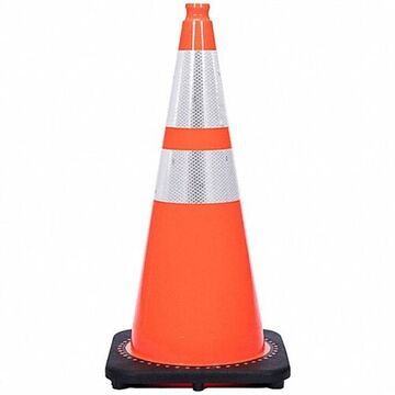 Cône de signalisation réfléchissant, 28 pouce ht, orange, cône en PVC, blanc