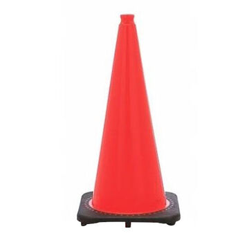 Reflective Traffic Cone, 28 in ht, Orange, PVC Cone, White