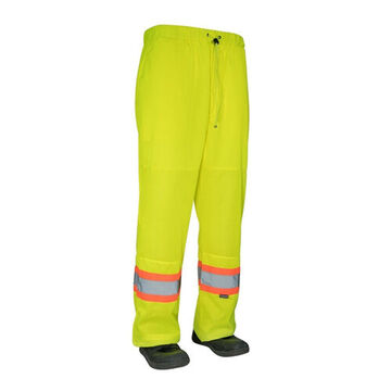 Safety Tricot Traffic Pant, 46 to 48 in Waist, 38 in Inseam lg, Yellow, Polyester, Tricot