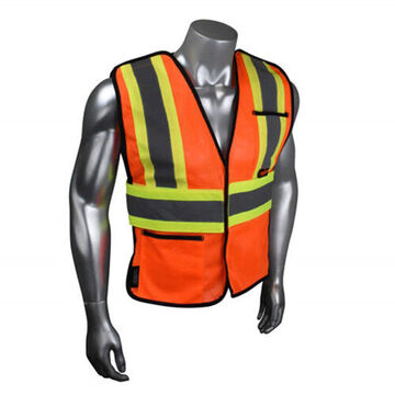 Economy Traffic Vest, One Size, Hi Vis Orange, Polyester Mesh, Class 2