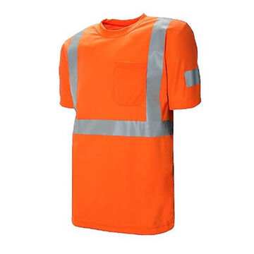 HI-Visibility, Short Sleeve Traffic T-Shirt, M, Orange, Polyester