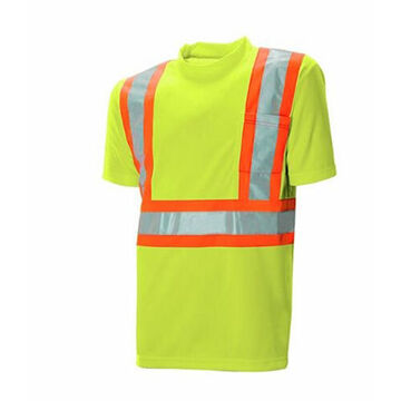 HI-Visibility, Short Sleeve Traffic T-Shirt, M, Lime Green, Polyester
