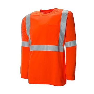 High Visibility Long Sleeve Traffic Safety T-Shirt, L, Orange, Polyester