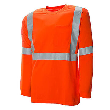 High Visibility Long Sleeve Traffic Safety T-Shirt, XL, Orange, Polyester