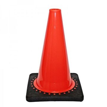 High Visibility Traffic Cone, 12 in ht, Orange, PVC Cone, White