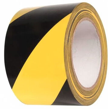 Warning Tape, Yellow/Black, 3 in wd, 108 ft lg