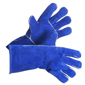 Standard Grade Welding Gloves, One Size, Split Leather Palm, Blue, Split Leather