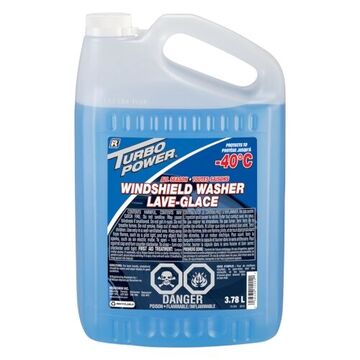 Windshield Washer, 3.78 l Container, Jug, Pungent, Clear Blue, Liquid
