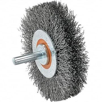 Wheel Brush, 2 in, 1/4 in, Mounted, 0.0118 in, Steel, 25000 rpm