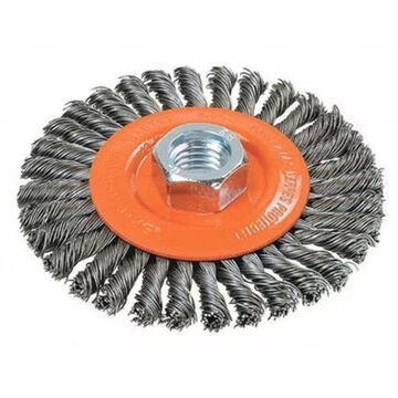 Wide Wheel Brush, 4-1/2 in Brush dia, 3/8 in Brush wd, 5/8-11 in Arbor/Shank, 0.02 in Wire dia, Knot-twisted