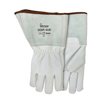 Gants Hiver, Paume Cuir Chèvre, Blanc Cassé, Gris, Pouce Ailé