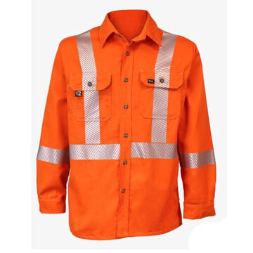 Haute visibilité, chemise de travail pour la circulation, unisexe, 2XL, orange, 88 % coton/12 % nylon, 36-1/2 to 37 pouce lg