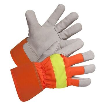 Grain Leather Winter Work Gloves, Lime orange