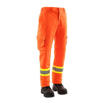 Cargo Safety Work Pant, 34 in Waist, 35 in Inseam lg, Orange, Spun Polyester