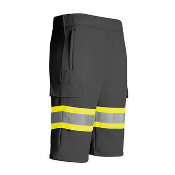 Hi-Vis Cargo, Elastic Waist Work Shorts, M Waist, 26 in Inseam lg, Black, 100% Polyester