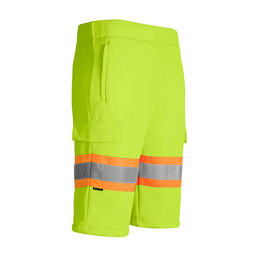 Hi-Vis Cargo, Elastic Waist Work Shorts, 2XL Waist, 26 in Inseam lg, Lime, 100% Polyester