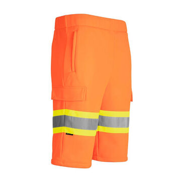 Hi-Vis Cargo, Elastic Waist Work Shorts, 2XL Waist, 26 in Inseam lg, Orange, 100% Polyester
