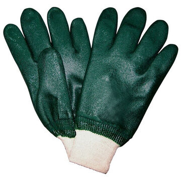 Work Gloves, L, PVC Palm, Hunter Green, Cotton/Polyester/PVC