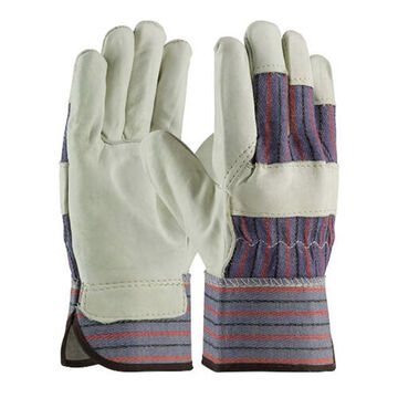 Work Gloves, Mens, Top Grain Cowhide Leather Palm, Blue