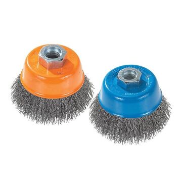 Wire Cup Brush, 3 In X 5/8 In-11, 0.0118 In Wire, Knot-twisted, Carbon Steel, 12000 Rpm