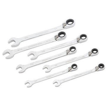 Combination Ratcheting Wrench Set, 7 Pieces, Steel, Polished Chrome