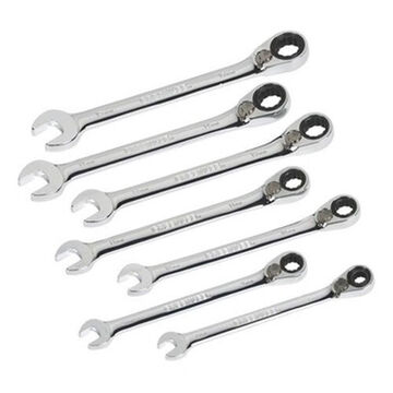 Combination Ratcheting Wrench Set, 7 Pieces, Steel, Polished Chrome