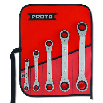 Reversible, Box Ratcheting Wrench Set, 5 Pieces, Corrosion Resistance, Alloy Steel, Full Polish