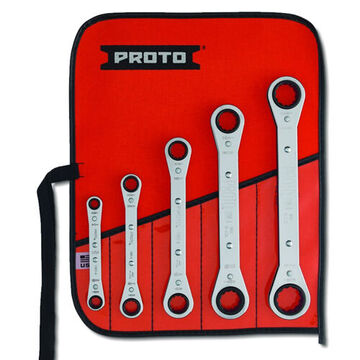 Ratcheting Box Wrench Set, 5 Pieces, Double End, Alloy Steel, Chrome