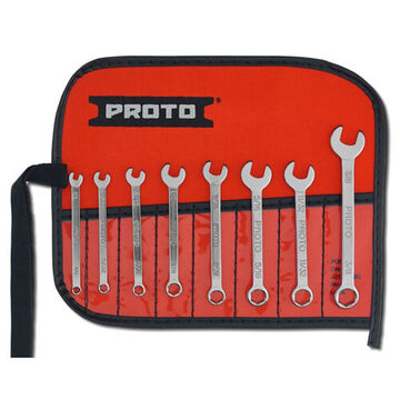 Combination, Standard Short Length Wrench Set, 8 Pieces, 6-Point, Straight, Open End, Alloy Steel, Full Polished